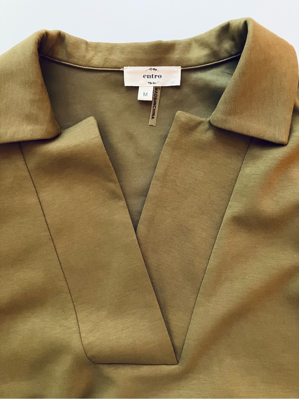 ENTRO Phoebe Vneck Knit Mini Longsleeve Dress Medium Olive Green - Picture 8 of 11